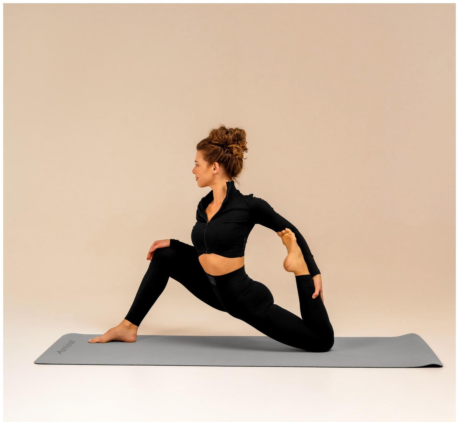 Коврик для фитнеса и йоги ONLYTOP, 183х61х0,6 см, цвет серый/чёрный