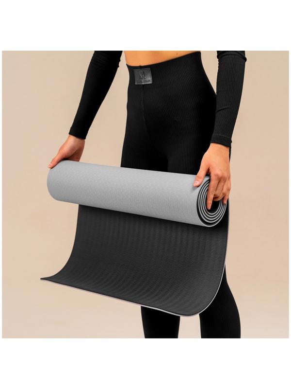 Коврик для фитнеса и йоги ONLYTOP, 183х61х0,6 см, цвет серый/чёрный