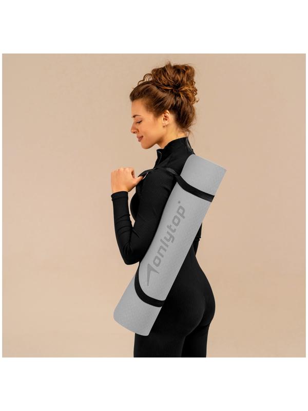 Коврик для фитнеса и йоги ONLYTOP, 183х61х0,6 см, цвет серый/чёрный