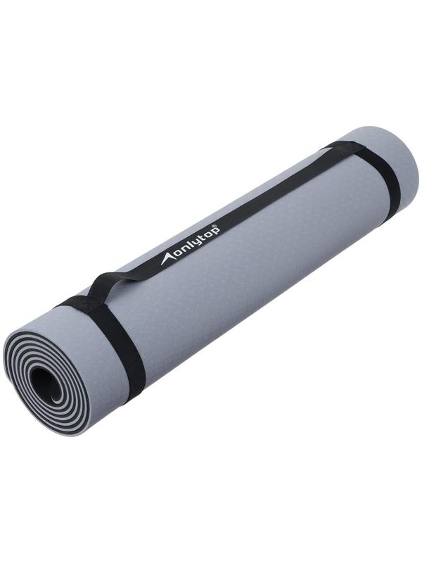 Коврик для фитнеса и йоги ONLYTOP, 183х61х0,6 см, цвет серый/чёрный