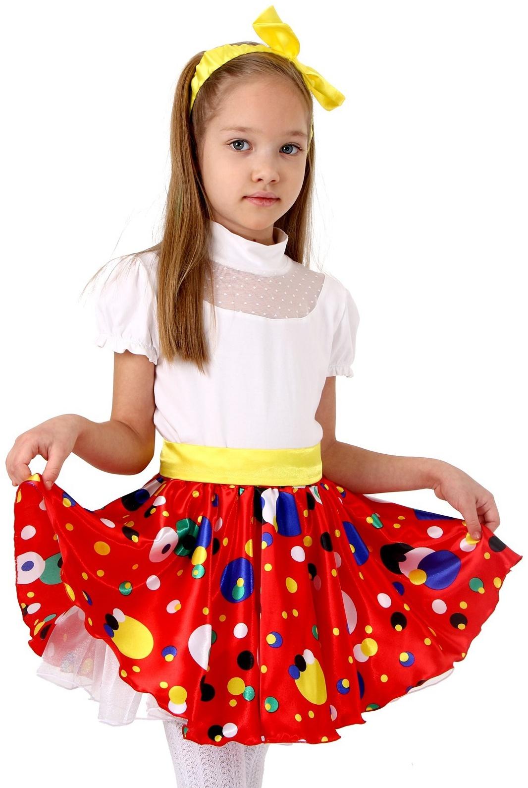 Карнавальная юбка для вечеринки красная в горох, повязка, рост 110-116 см