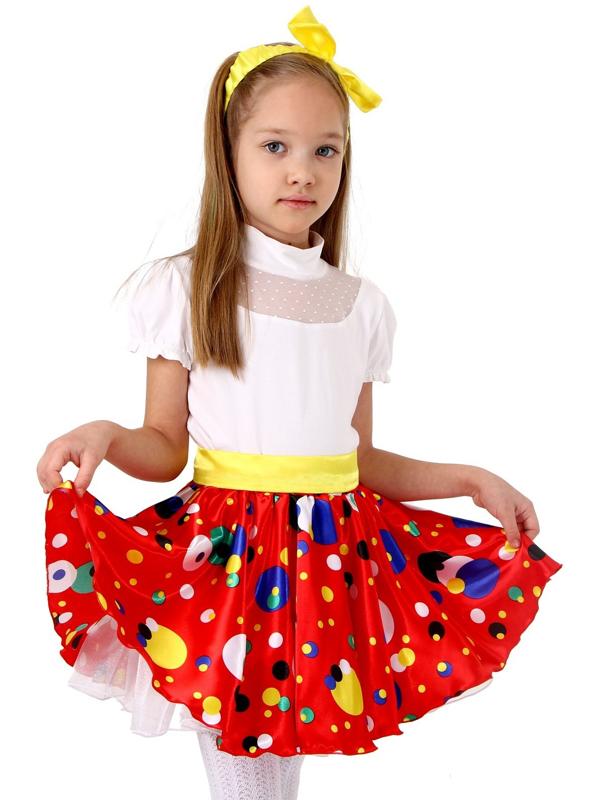 Карнавальная юбка для вечеринки красная в горох, повязка, рост 110-116 см