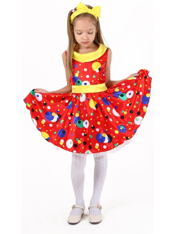 Карнавальный костюм «Стиляги 1», платье красное в горох, повязка, р. 34, рост 134 см