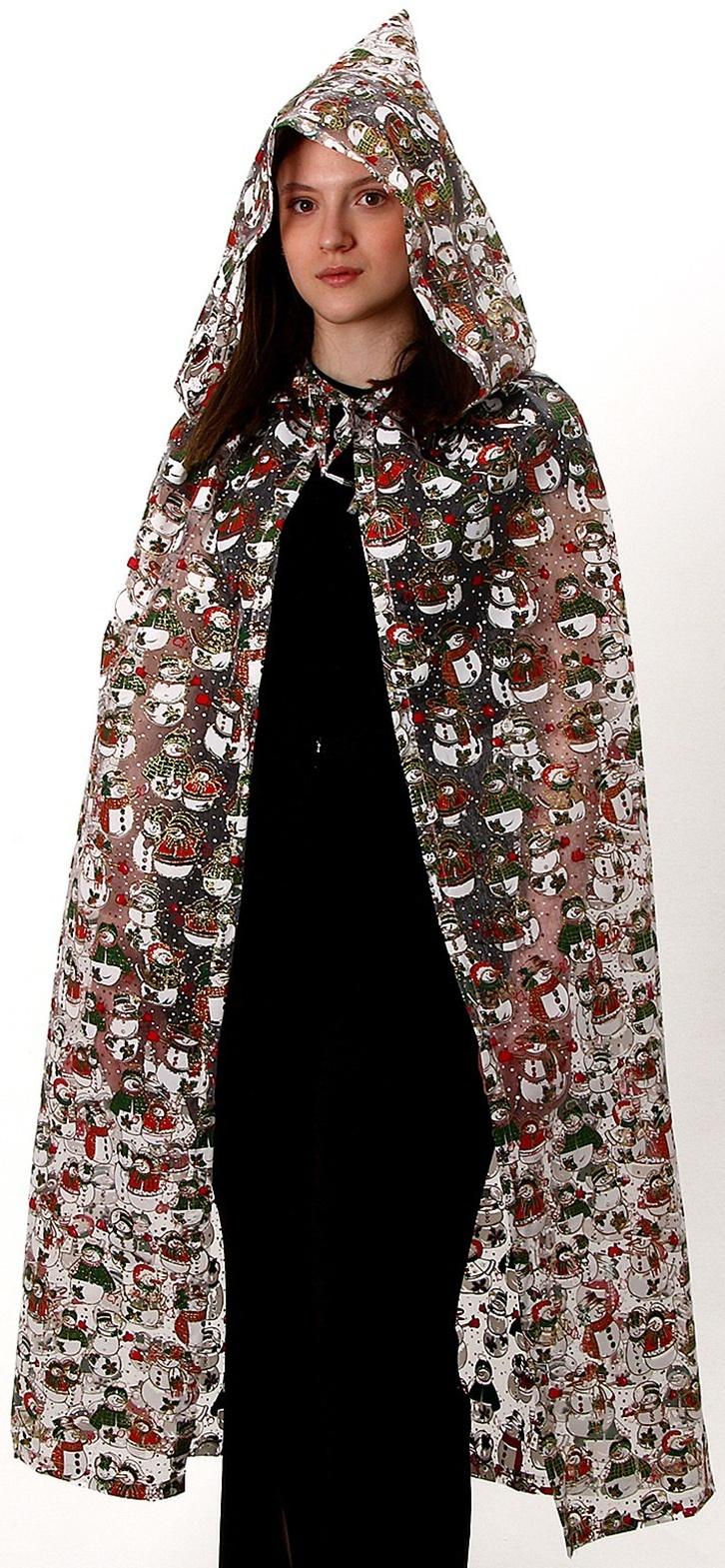 Карнавальный плащ взрослый «Снеговики», органза, длина 120 см