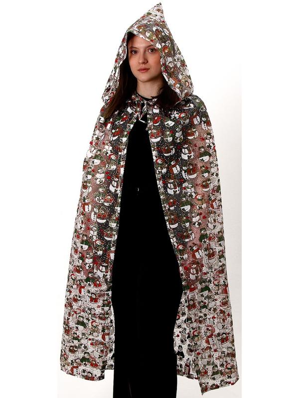 Карнавальный плащ взрослый «Снеговики», органза, длина 120 см