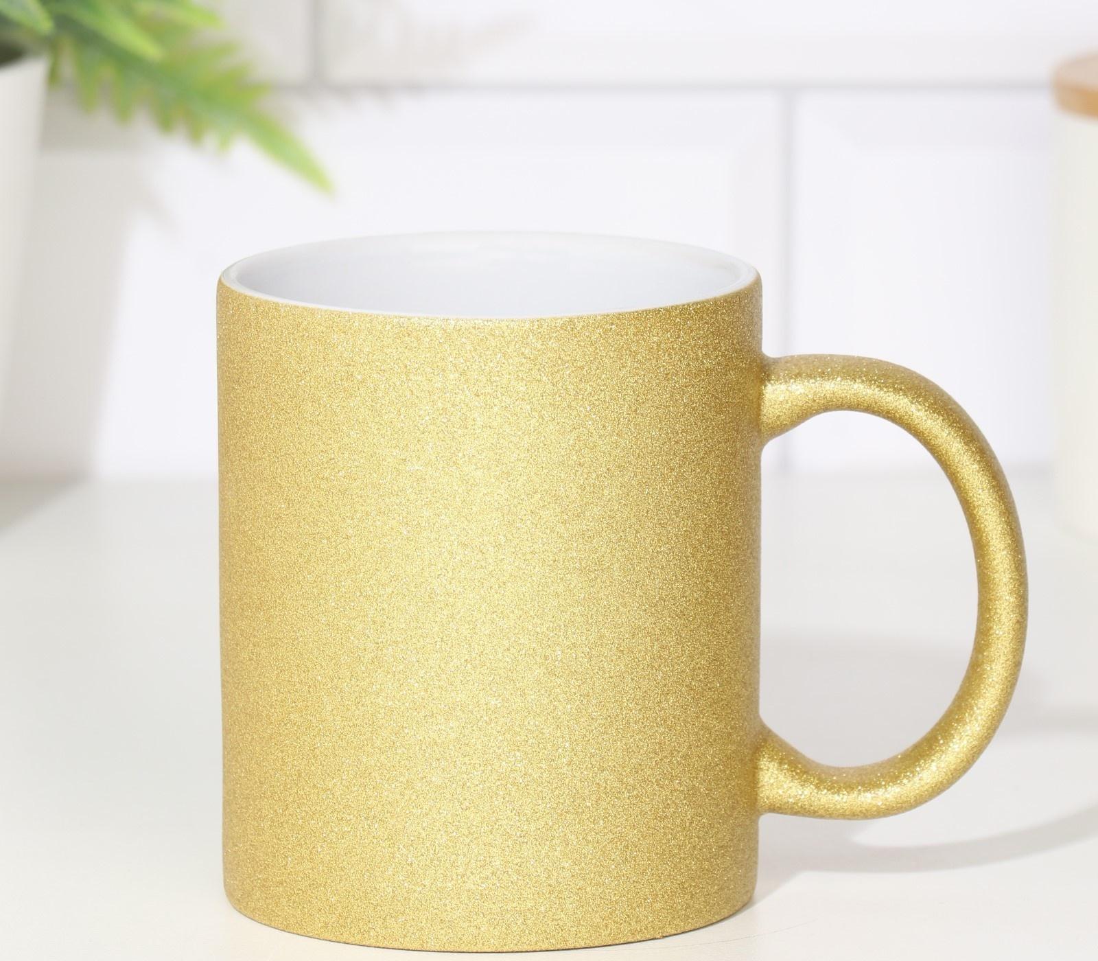 Кружка сублимация  керамическая с логотипом, цвет золотой глиттер, 320мл