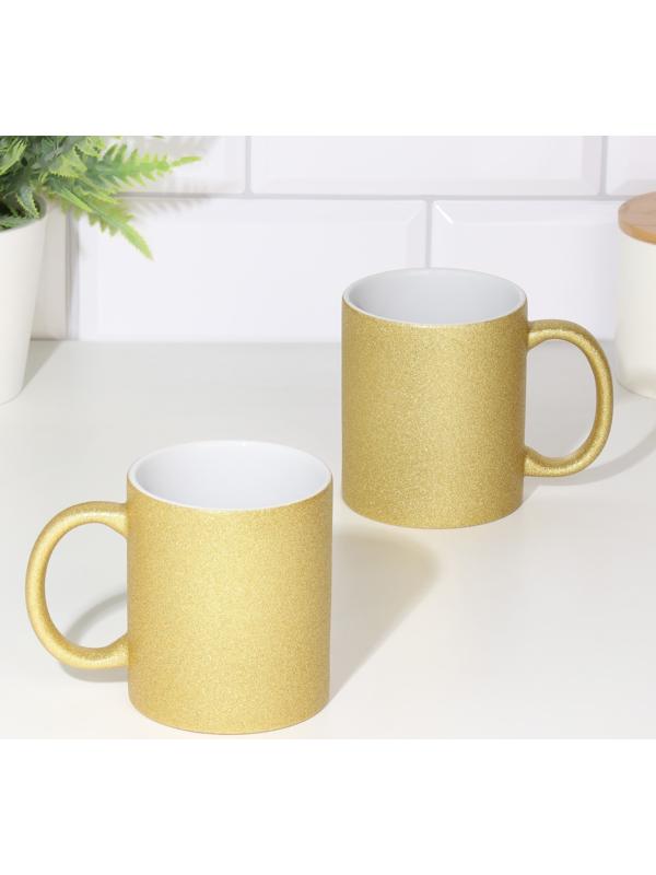 Кружка сублимация  керамическая с логотипом, цвет золотой глиттер, 320мл