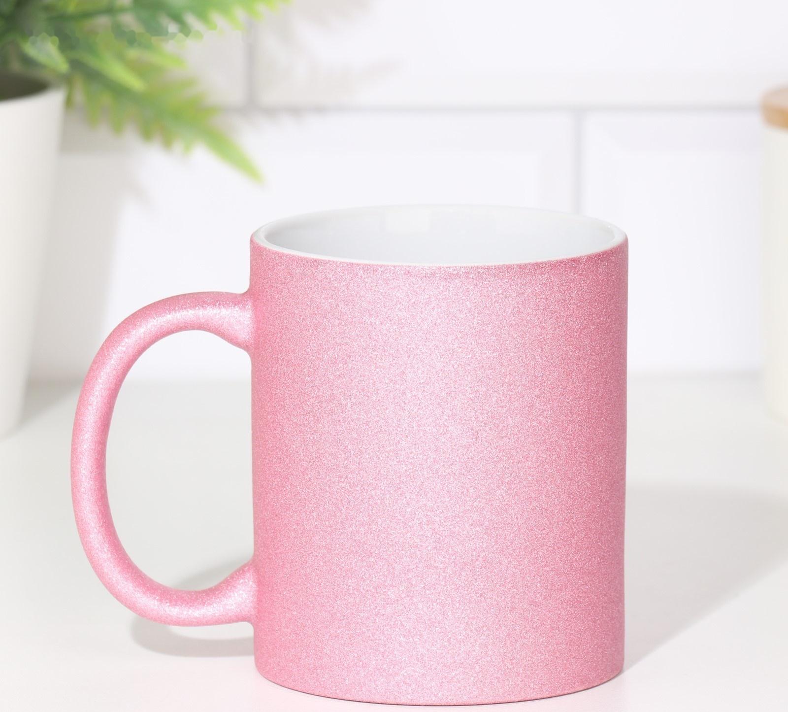 Кружка сублимация  керамическая с логотипом, цвет розовый глиттер, 320мл