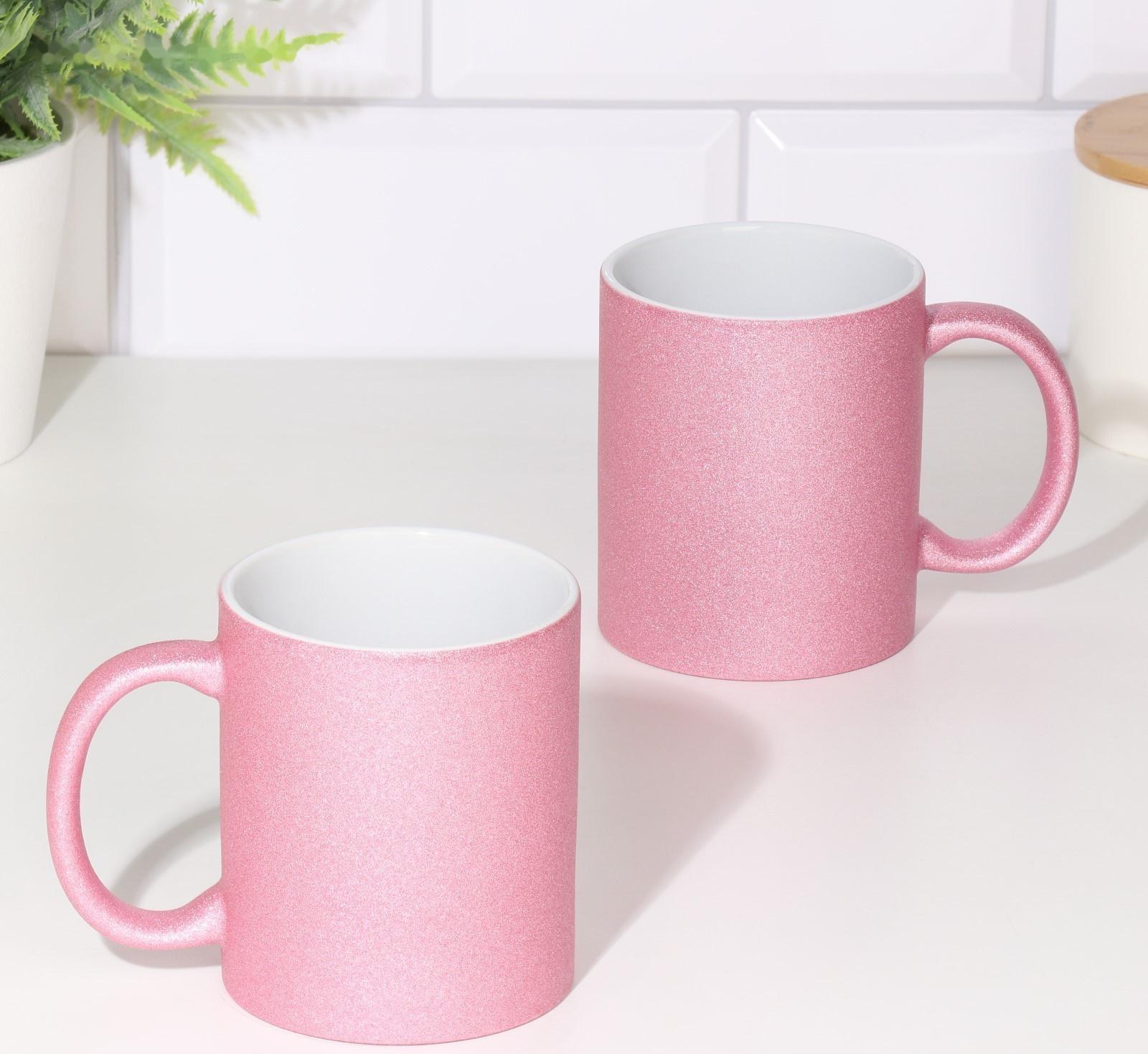Кружка сублимация  керамическая с логотипом, цвет розовый глиттер, 320мл