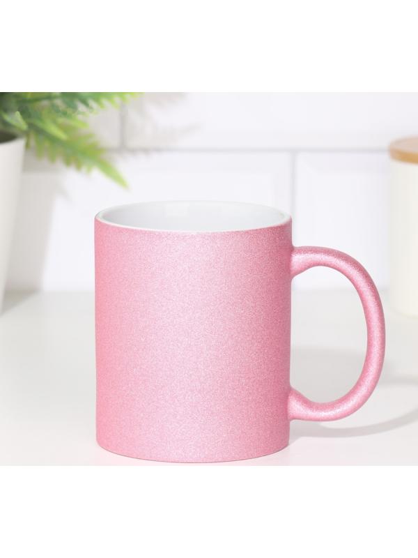 Кружка сублимация  керамическая с логотипом, цвет розовый глиттер, 320мл