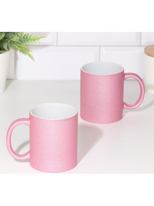 Кружка сублимация  керамическая с логотипом, цвет розовый глиттер, 320мл