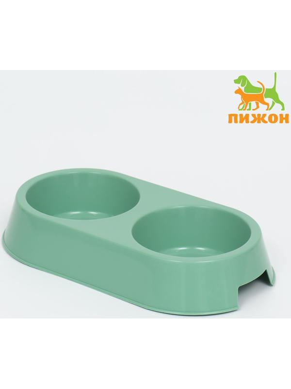 Миска пластиковая двойная 29,5 х 16,5 х 5 см, оливковая