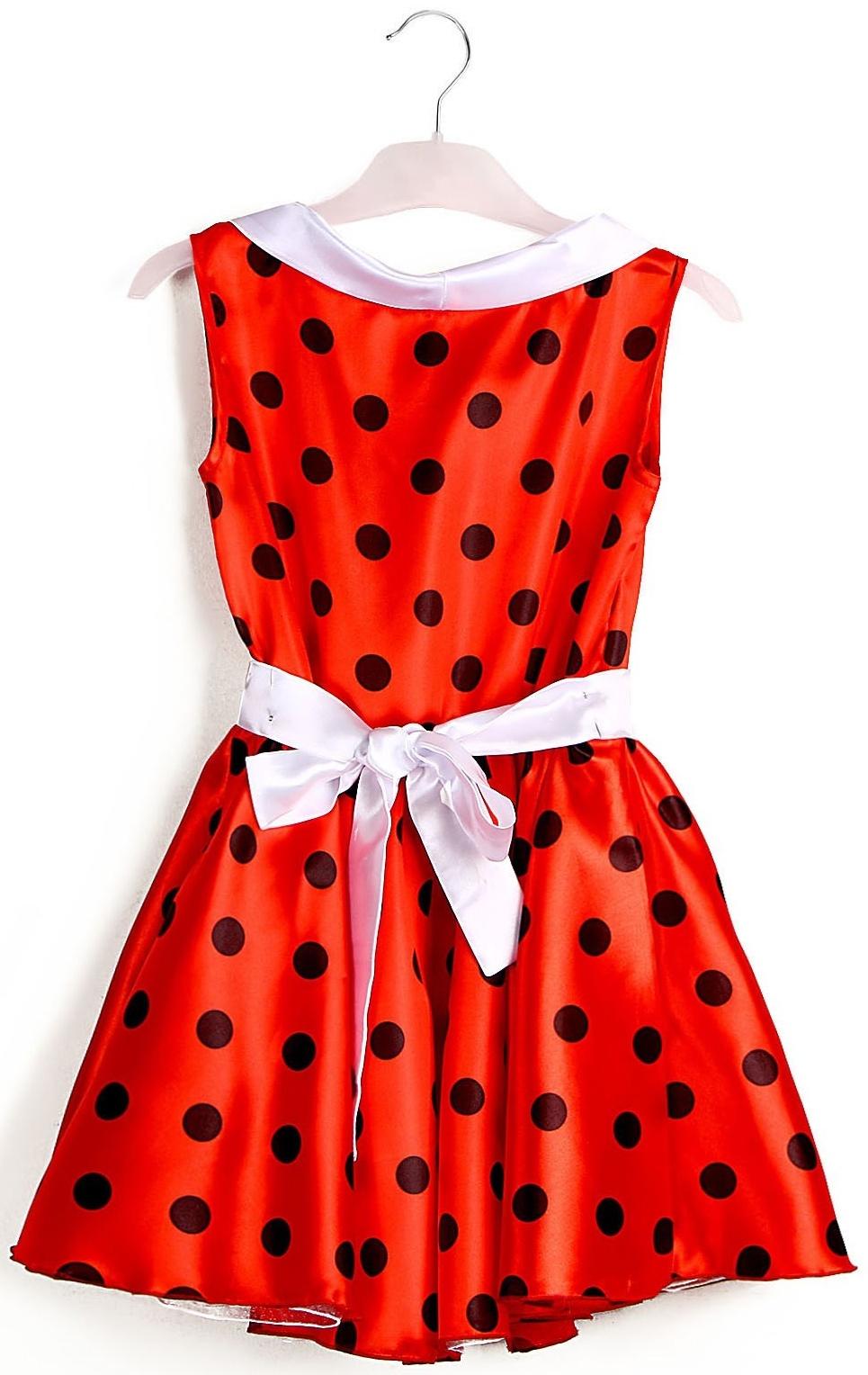 Карнавальный костюм «Стиляги 1», платье красное в чёрный горох, повязка, р. 30, рост 110-116 см