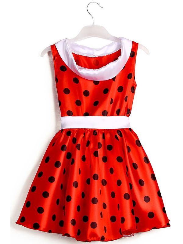 Карнавальный костюм «Стиляги 1», платье красное в чёрный горох, повязка, р. 30, рост 110-116 см