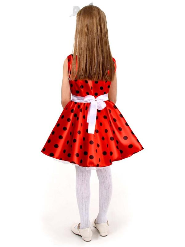 Карнавальный костюм «Стиляги 1», платье красное в чёрный горох, повязка, р. 30, рост 110-116 см