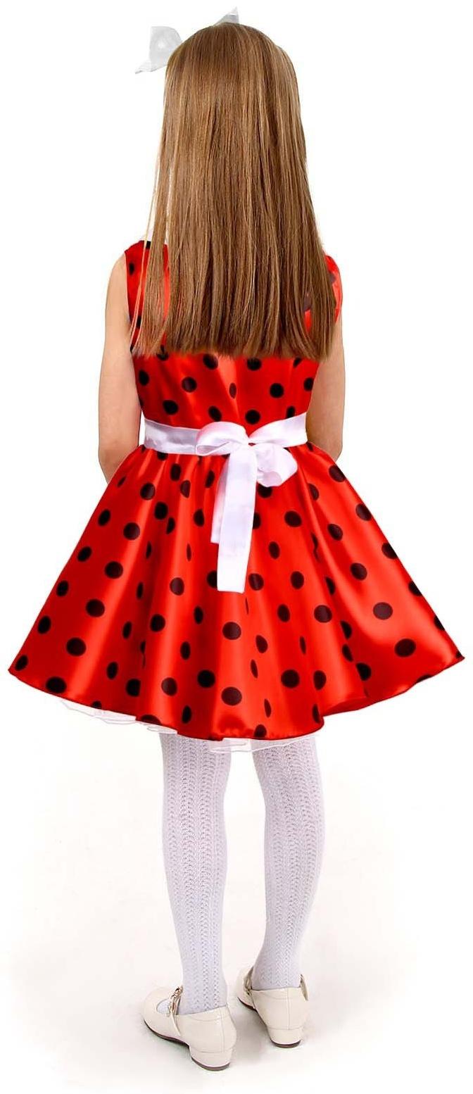 Карнавальный костюм «Стиляги 1», платье красное в чёрный горох, повязка, р. 34, рост 134 см