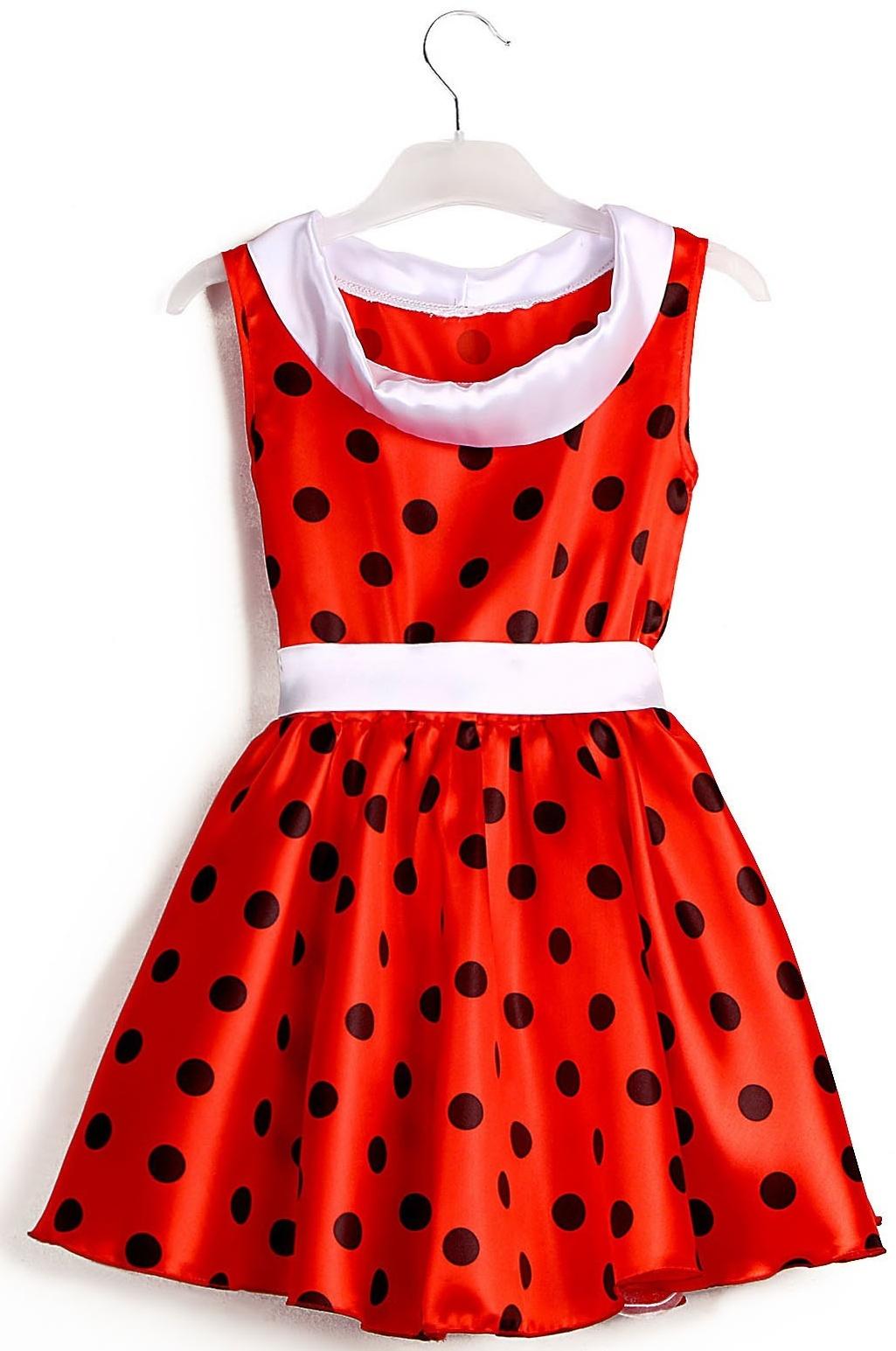 Карнавальный костюм «Стиляги 1», платье красное в чёрный горох, повязка, р. 34, рост 134 см