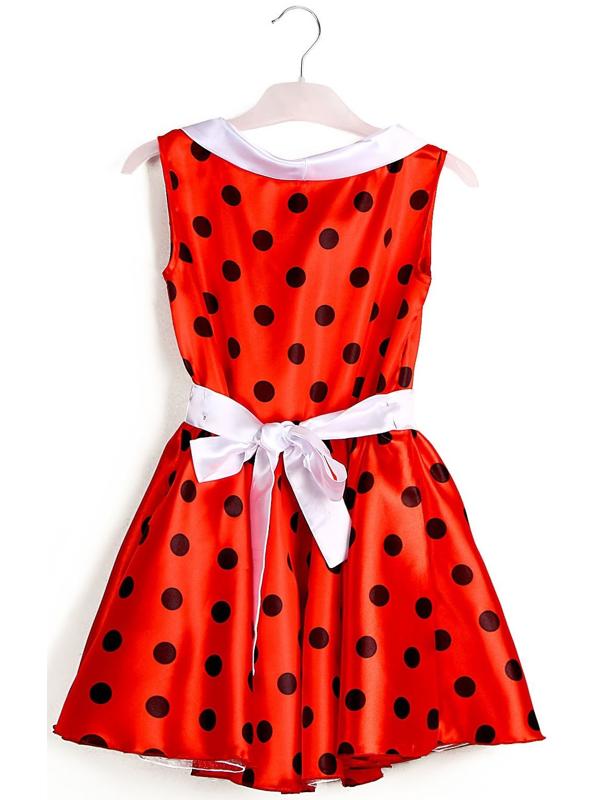 Карнавальный костюм «Стиляги 1», платье красное в чёрный горох, повязка, р. 34, рост 134 см