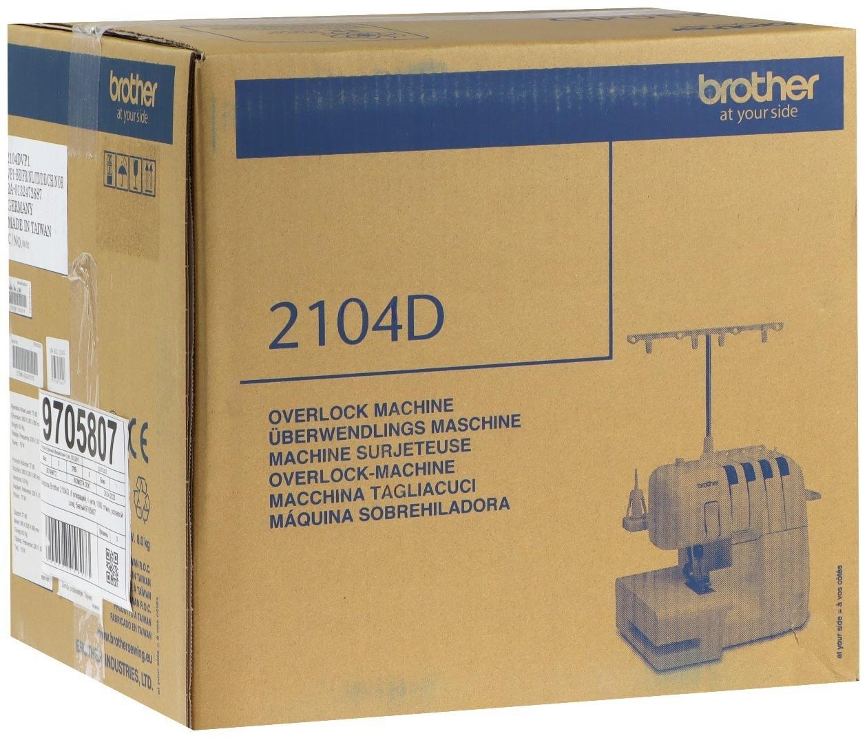 Оверлок Brother 2104D, 8 операций, 4 нити, 1300 ст/мин, ролевой шов, белый