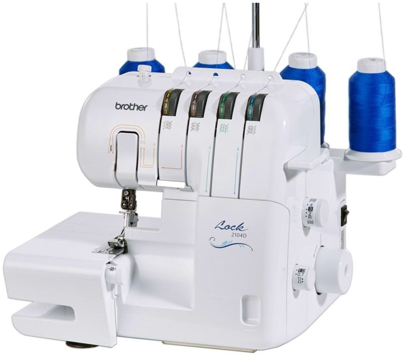 Оверлок Brother 2104D, 8 операций, 4 нити, 1300 ст/мин, ролевой шов, белый