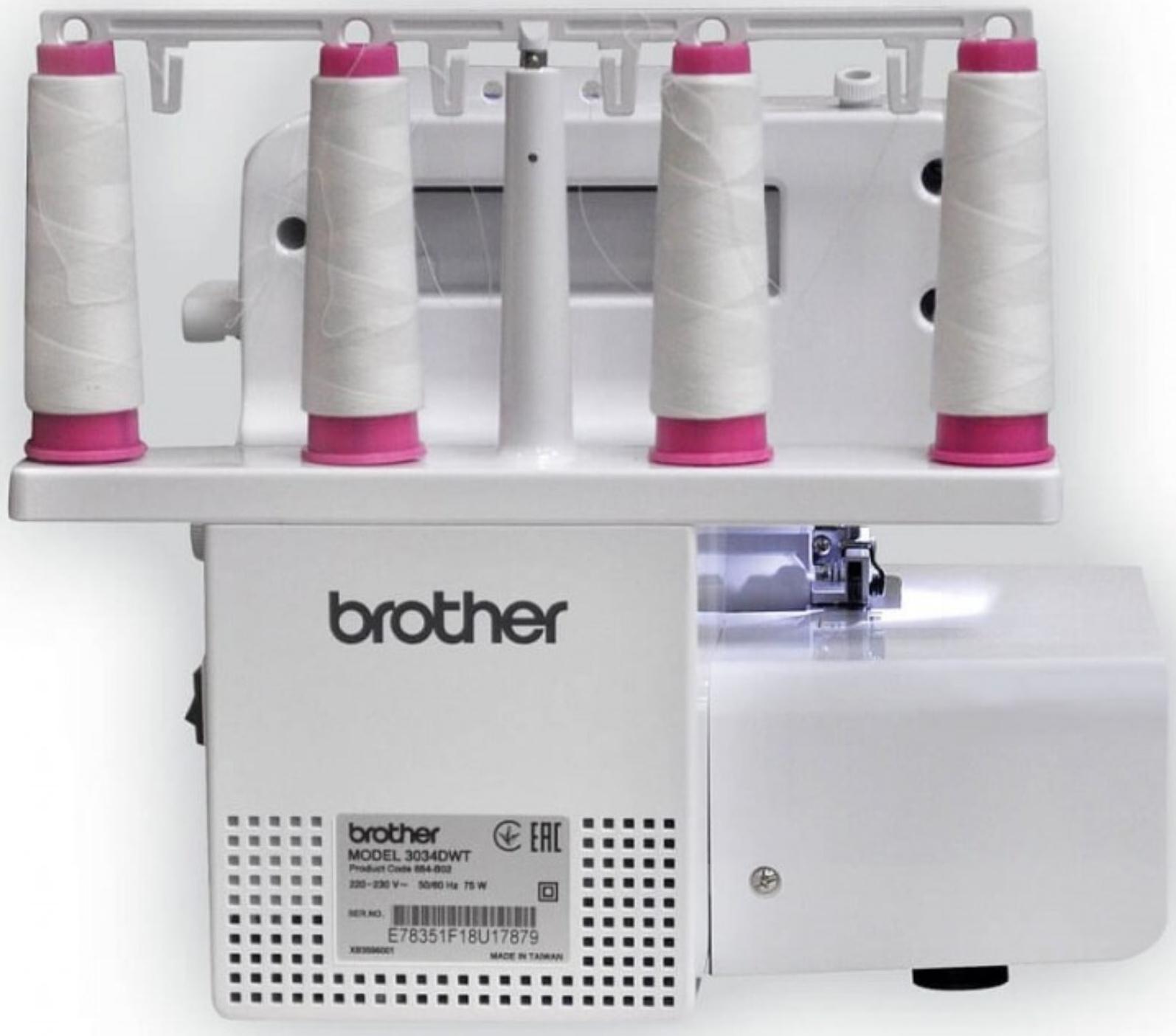 Оверлок Brother 3034 DWTV, 8 операций, 4 нити, 1300 ст/мин, краеобметочный шов, белый