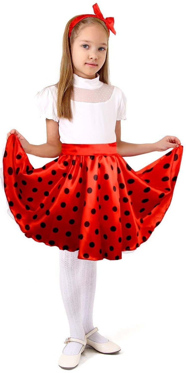 Карнавальная юбка для вечеринки красная в чёрный горох, повязка, рост 98-104 см