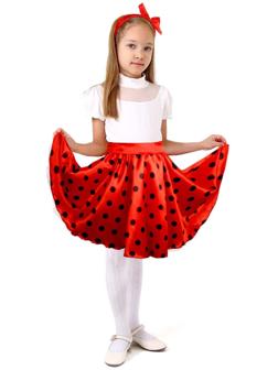 Карнавальная юбка для вечеринки красная в чёрный горох, повязка, рост 98-104 см