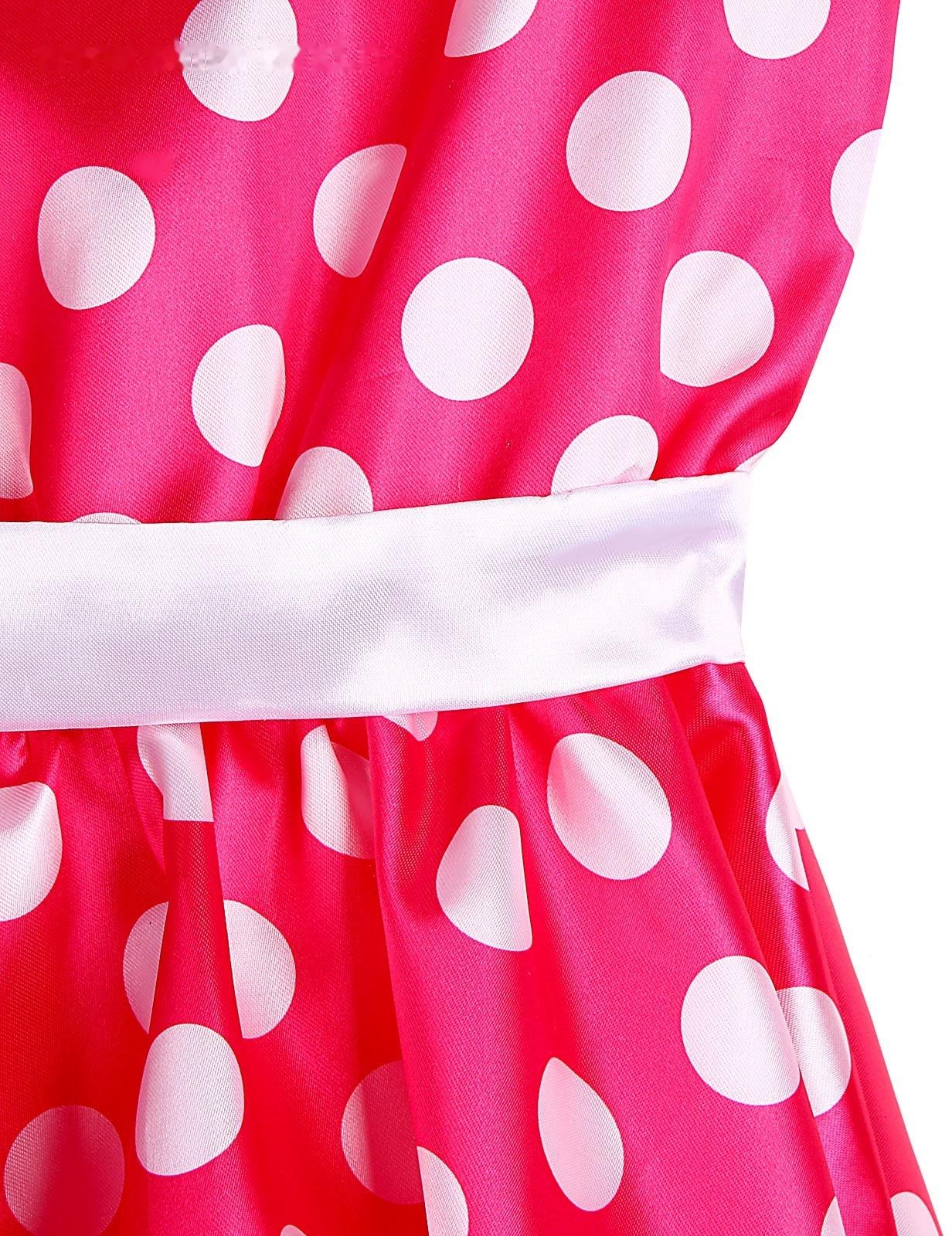 Карнавальный костюм «Стиляги 6», платье фуксия в белый горох, повязка, р. 34, рост 134 см