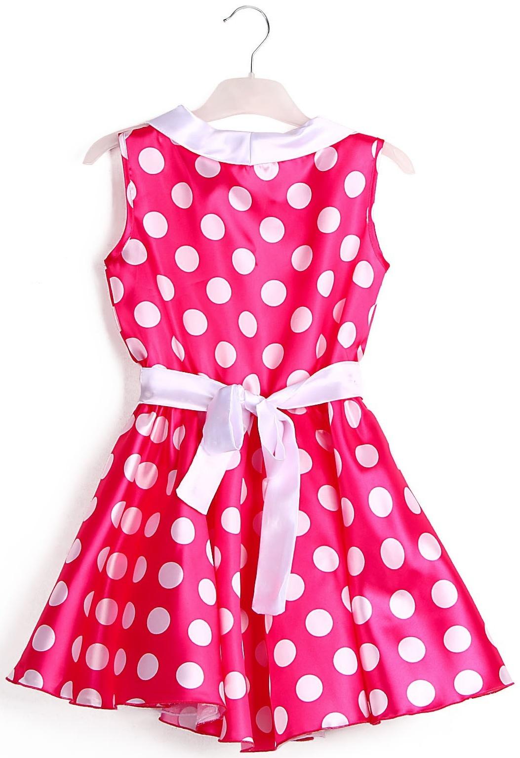 Карнавальный костюм «Стиляги 6», платье фуксия в белый горох, повязка, р. 34, рост 134 см