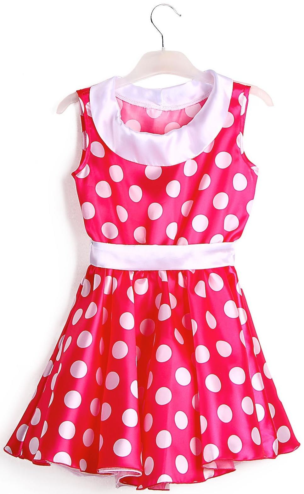 Карнавальный костюм «Стиляги 6», платье фуксия в белый горох, повязка, р. 34, рост 134 см