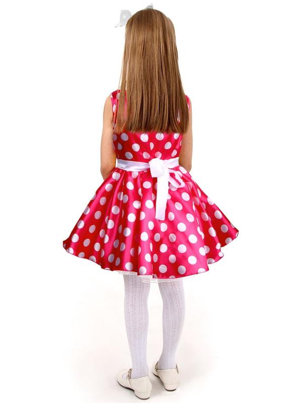 Карнавальный костюм «Стиляги 6», платье фуксия в белый горох, повязка, р. 34, рост 134 см