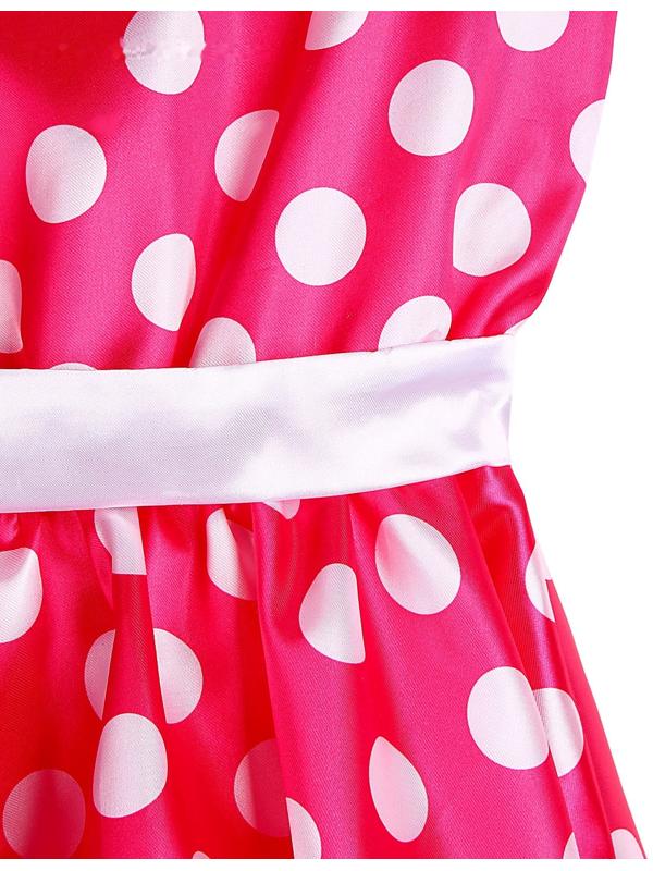 Карнавальный костюм «Стиляги 6», платье фуксия в белый горох, повязка, р. 34, рост 134 см