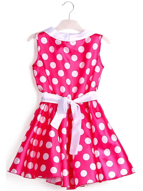 Карнавальный костюм «Стиляги 6», платье фуксия в белый горох, повязка, р. 34, рост 134 см