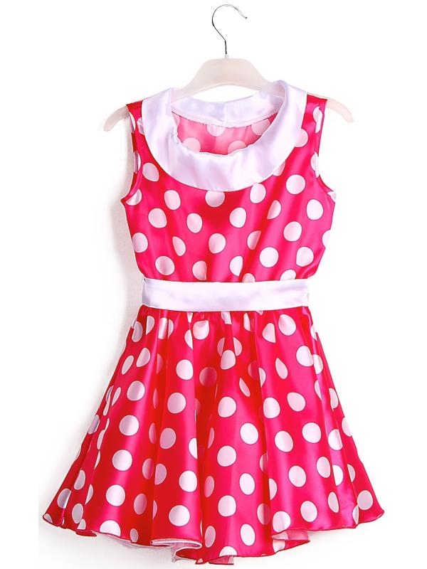 Карнавальный костюм «Стиляги 6», платье фуксия в белый горох, повязка, р. 34, рост 134 см