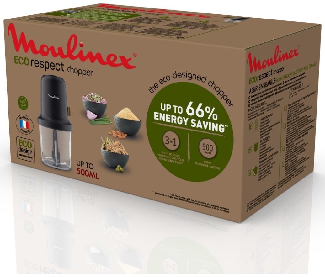 Измельчитель MOULINEX AT80E810, пластик, 500 Вт, 0.5 л, 1 скорость, чёрный