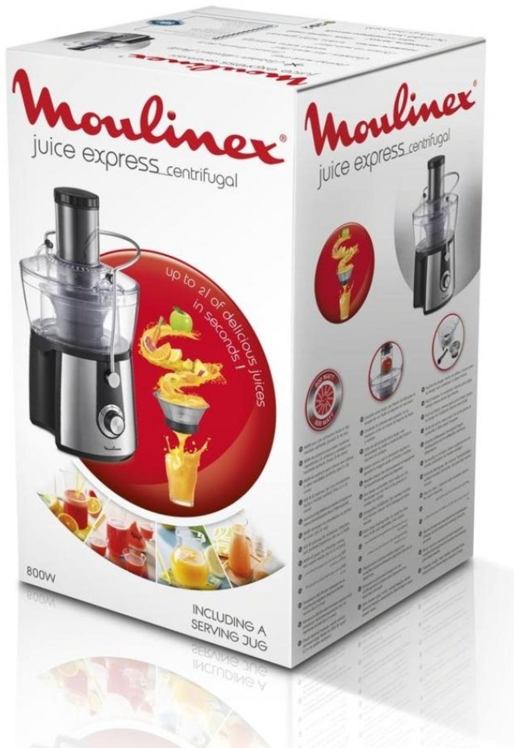 Соковыжималка MOULINEX JU550D10, центробежная, 800 Вт, 2/0.8 л, чёрно-серебристая