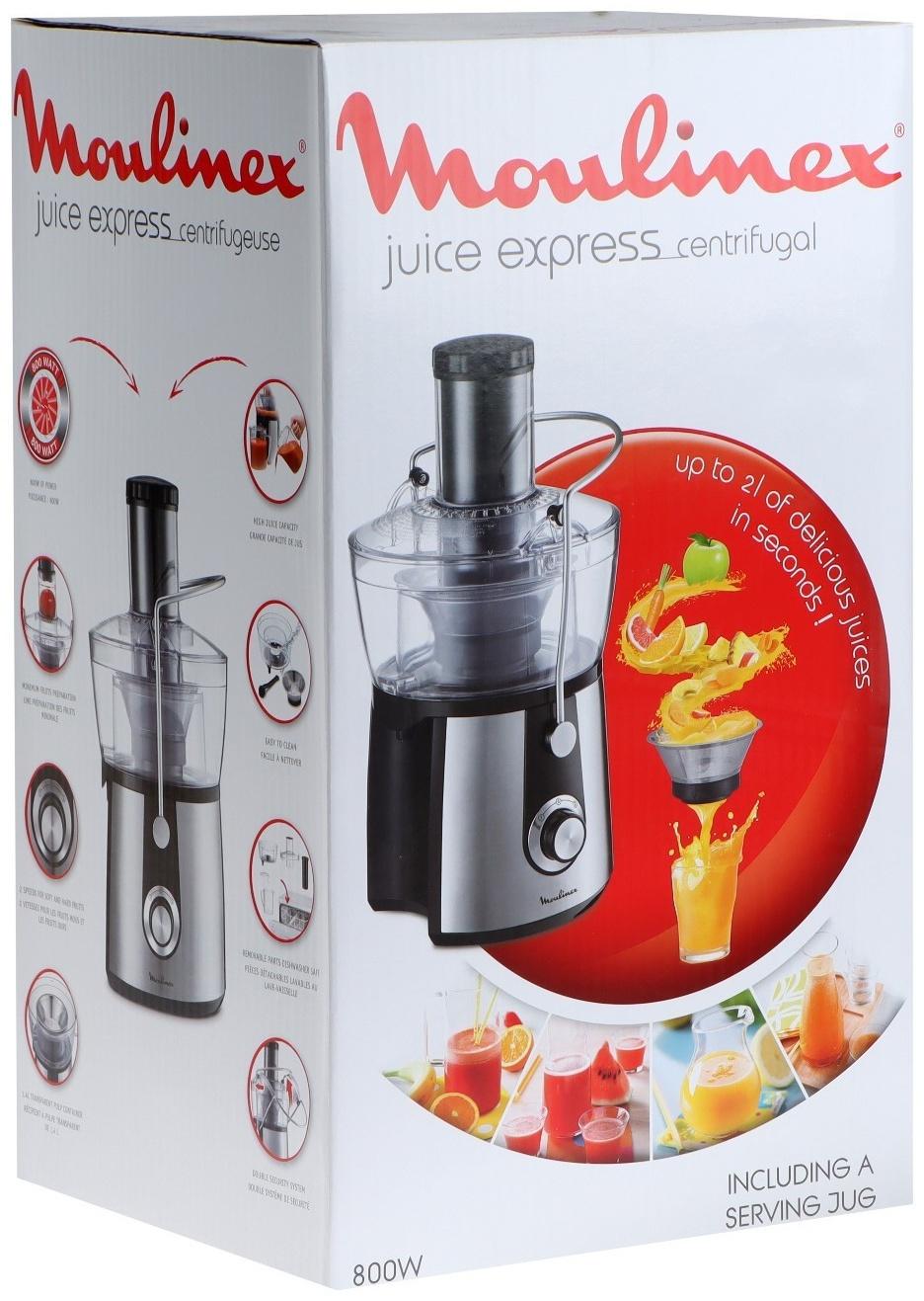 Соковыжималка MOULINEX JU550D10, центробежная, 800 Вт, 2/0.8 л, чёрно-серебристая