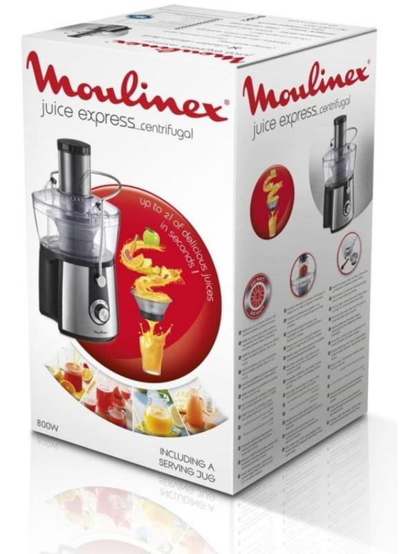 Соковыжималка MOULINEX JU550D10, центробежная, 800 Вт, 2/0.8 л, чёрно-серебристая