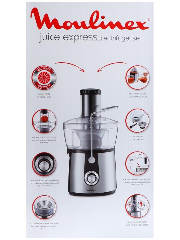 Соковыжималка MOULINEX JU550D10, центробежная, 800 Вт, 2/0.8 л, чёрно-серебристая