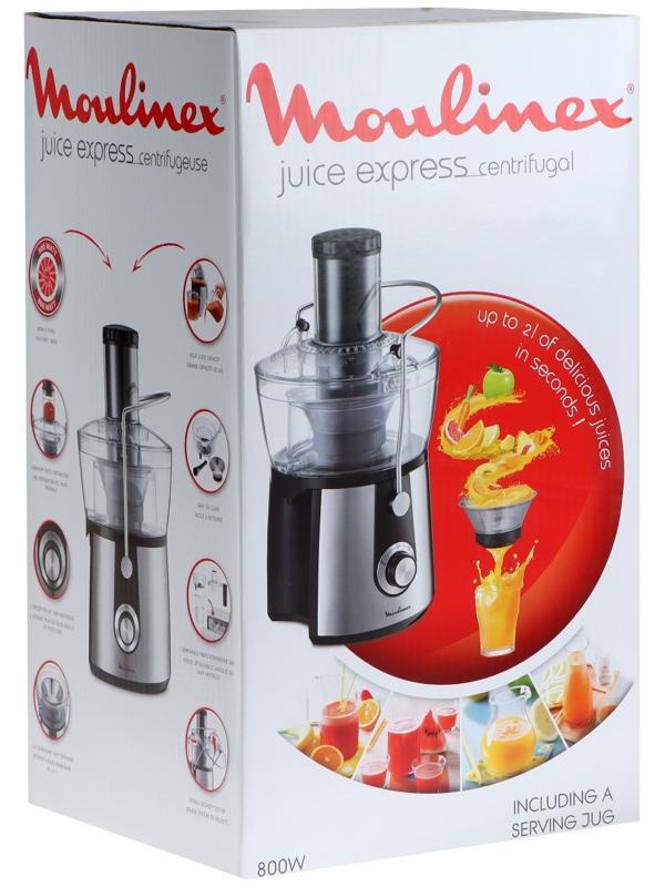 Соковыжималка MOULINEX JU550D10, центробежная, 800 Вт, 2/0.8 л, чёрно-серебристая