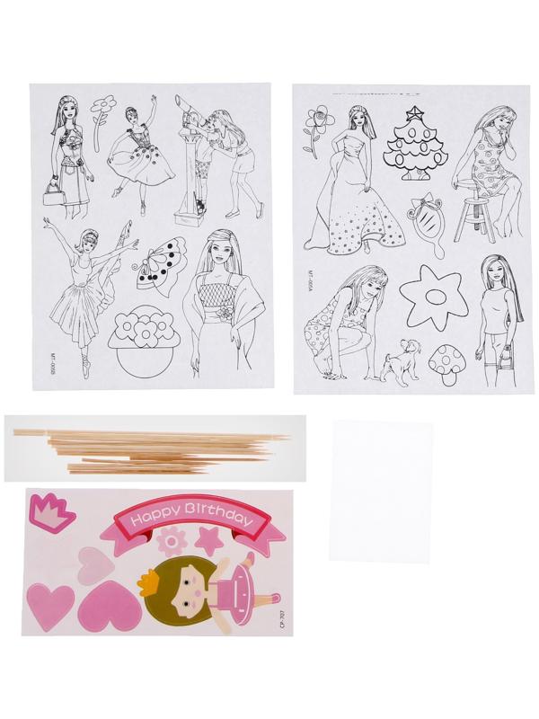 Набор для творчества: изготовление топперов, раскраска-наклейки и аппликация «Принцесса»