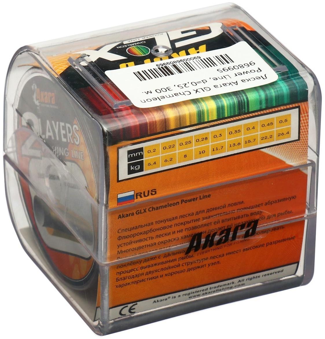 Леска Akara GLX Chameleon Power Line, диаметр 0.25 мм, тест 8 кг, 300 м