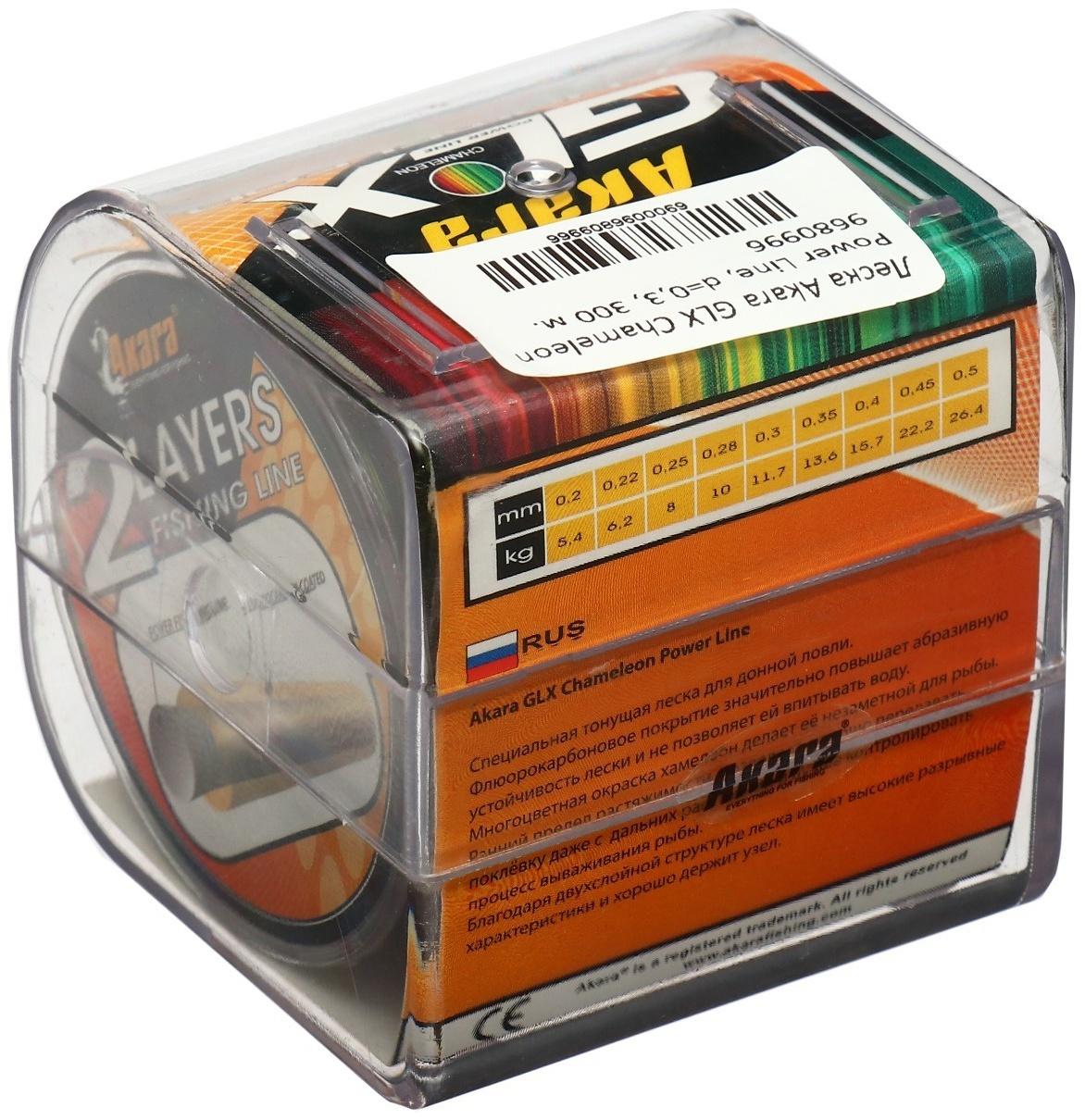 Леска Akara GLX Chameleon Power Line, диаметр 0.3 мм, тест 11.7 кг, 300 м