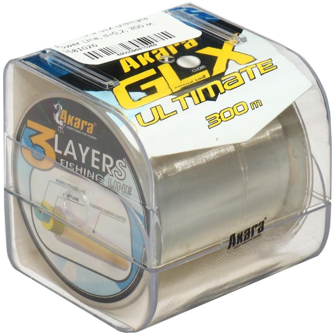 Леска Akara GLX Ultimate Power Line, диаметр 0.2, тест 5.7 кг, 300 м, прозрачная