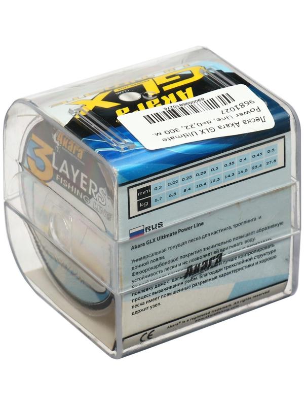Леска Akara GLX Ultimate Power Line, диаметр 0.22, тест 6.5 кг, 300 м, прозрачная