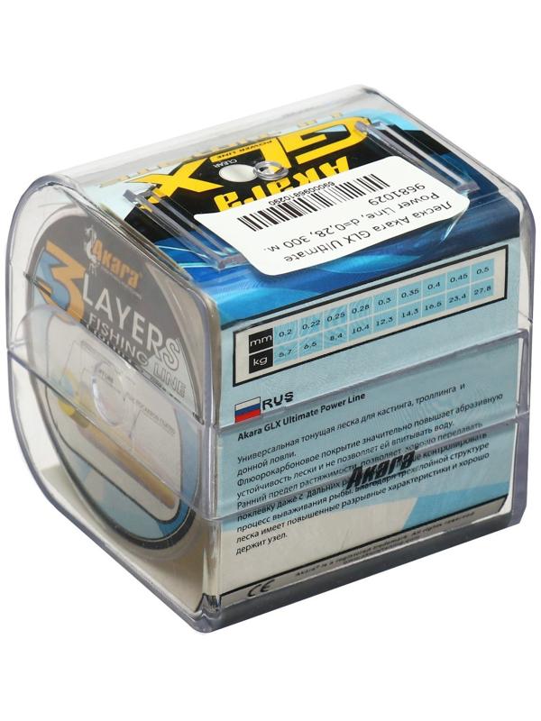 Леска Akara GLX Ultimate Power Line, диаметр 0.28, тест 10.4 кг, 300 м, прозрачная