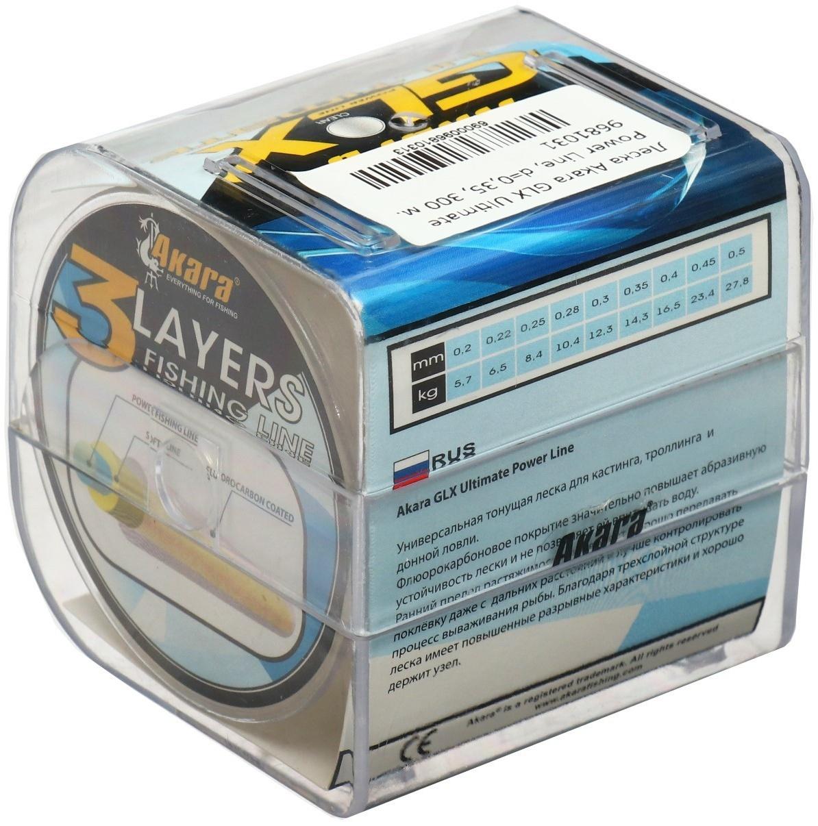 Леска Akara GLX Ultimate Power Line, диаметр 0.35, тест 14.3 кг, 300 м, прозрачная