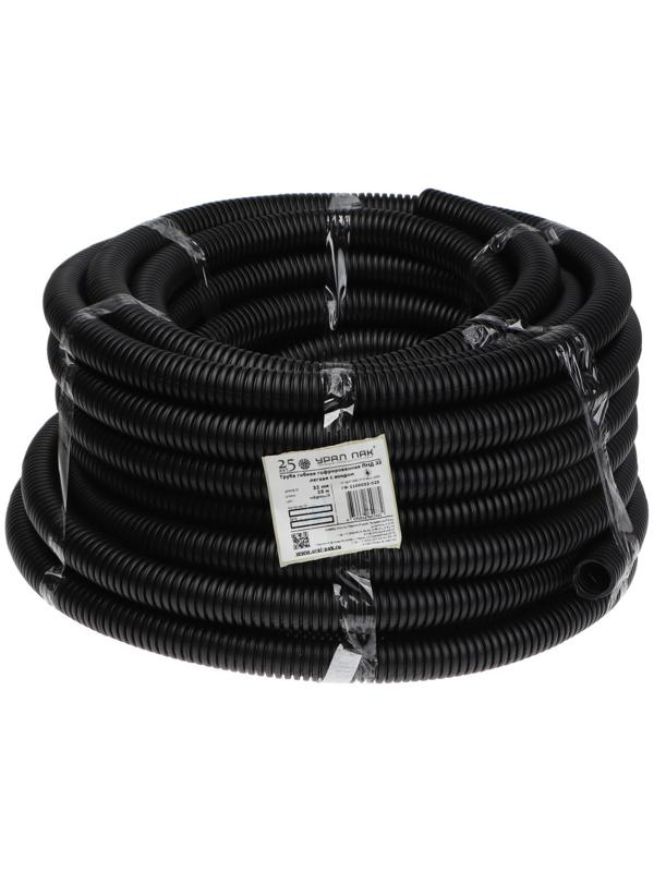 Гофротруба УРАЛ ПАК ПНД, 32 мм ,с протяжкой, 25 м, черная, ГФ-1100032-025