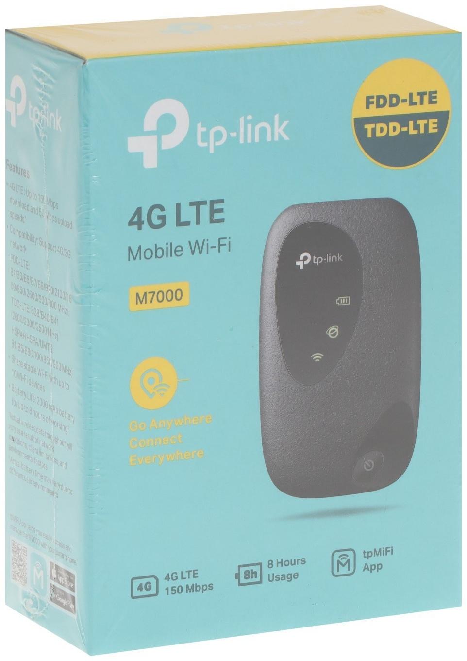 Wi-Fi роутер TP-Link M7000, мобильный, 300 Мбит/с, 150 Мбит/с, 4G, чёрный