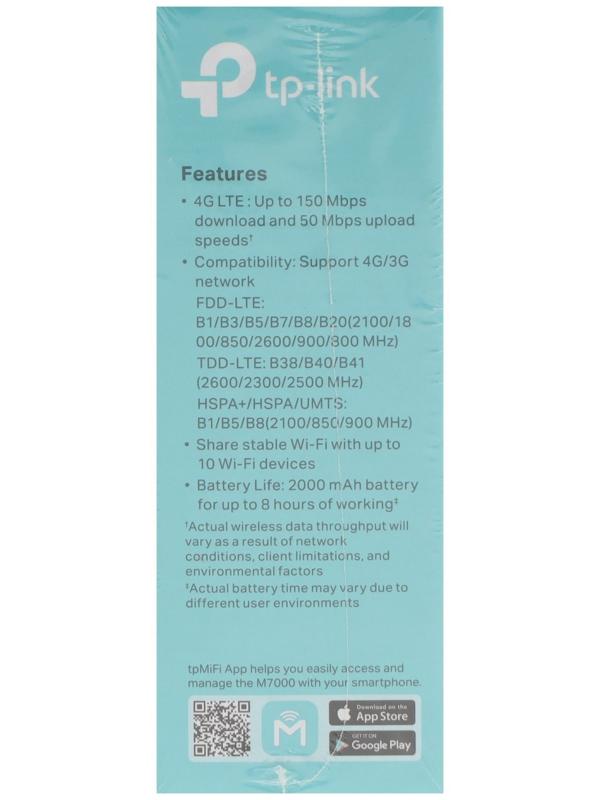 Wi-Fi роутер TP-Link M7000, мобильный, 300 Мбит/с, 150 Мбит/с, 4G, чёрный